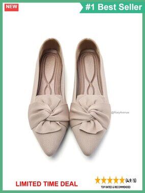 Pointed Toe Ballet Flats Bow Detail Cushioned Comfort Slip On Shoes